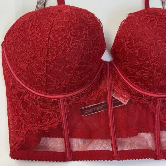 Victoria's Secret Bustier Very Sexy Sz.36 DD Red Shine Strap Push Up Bra New - Picture 5 of 9